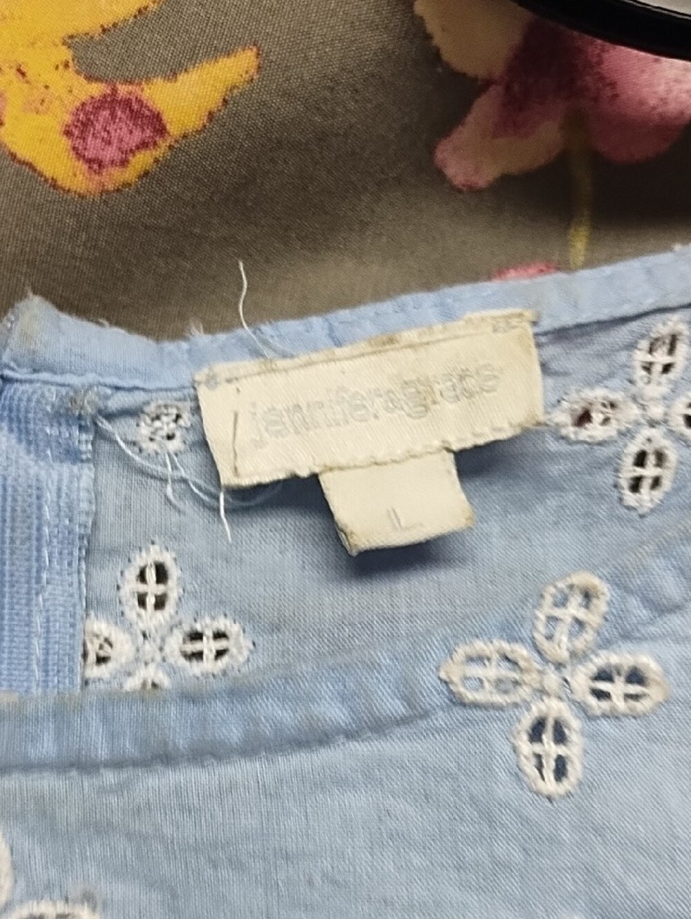 Light Blue Eyelet Lace-Trim Blouse for Women - Picture 5 of 8